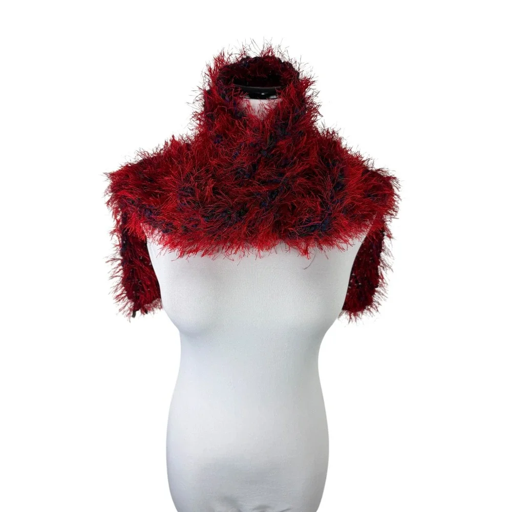 Red Eyelash Knit Fuzzy Shaggy Long Scarf Winter Wrap 66 Inch Purple Green Base‎
